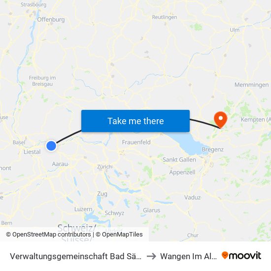 Verwaltungsgemeinschaft Bad Säckingen to Wangen Im Allgäu map