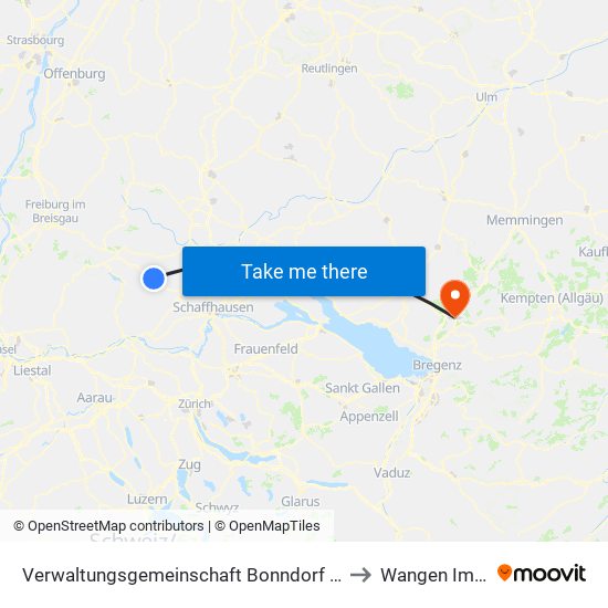 Verwaltungsgemeinschaft Bonndorf Im Schwarzwald to Wangen Im Allgäu map