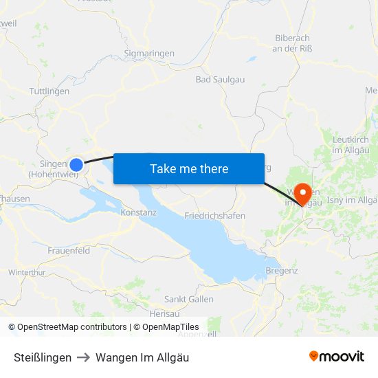 Steißlingen to Wangen Im Allgäu map