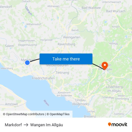 Markdorf to Wangen Im Allgäu map