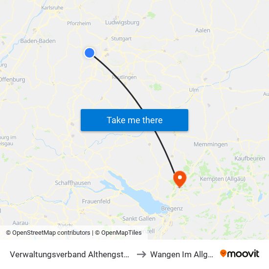 Verwaltungsverband Althengstett to Wangen Im Allgäu map