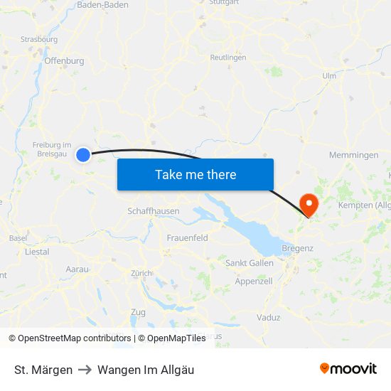St. Märgen to Wangen Im Allgäu map