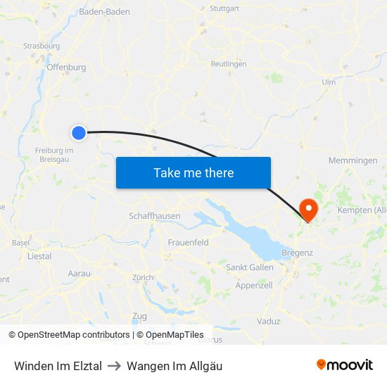 Winden Im Elztal to Wangen Im Allgäu map