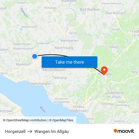 Horgenzell to Wangen Im Allgäu map