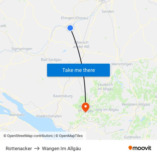 Rottenacker to Wangen Im Allgäu map