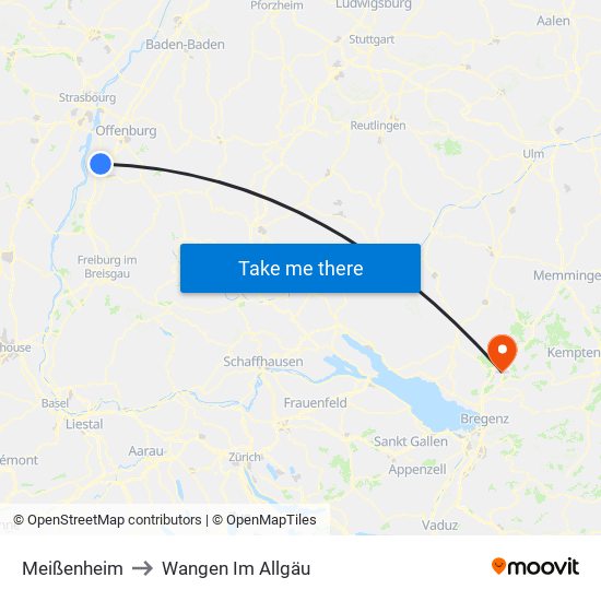 Meißenheim to Wangen Im Allgäu map