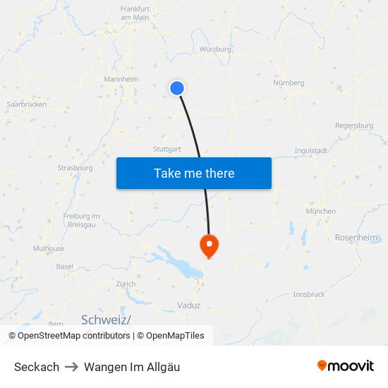 Seckach to Wangen Im Allgäu map