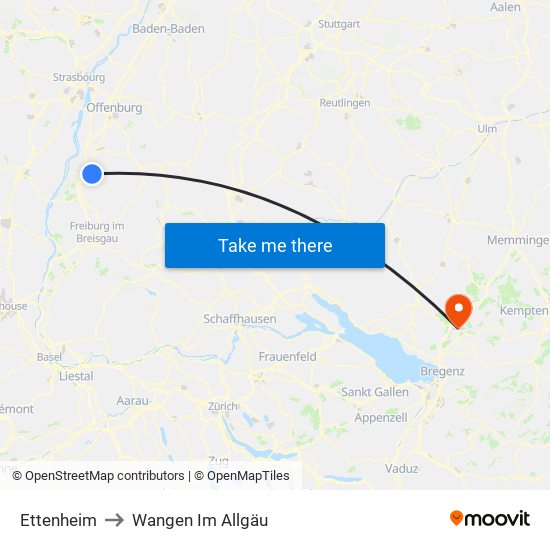 Ettenheim to Wangen Im Allgäu map
