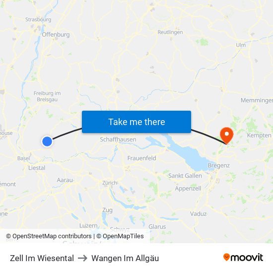 Zell Im Wiesental to Wangen Im Allgäu map