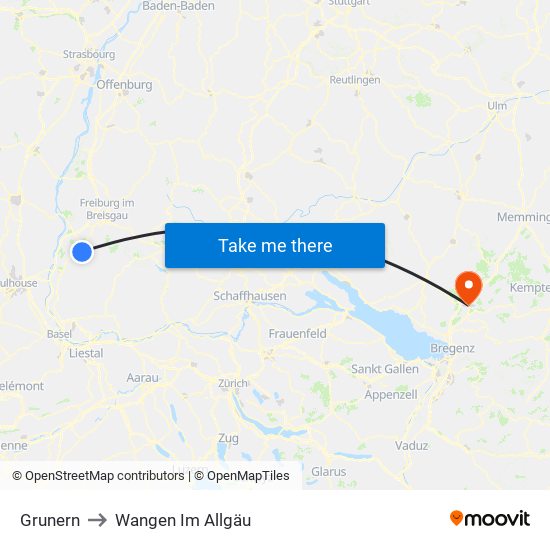Grunern to Wangen Im Allgäu map
