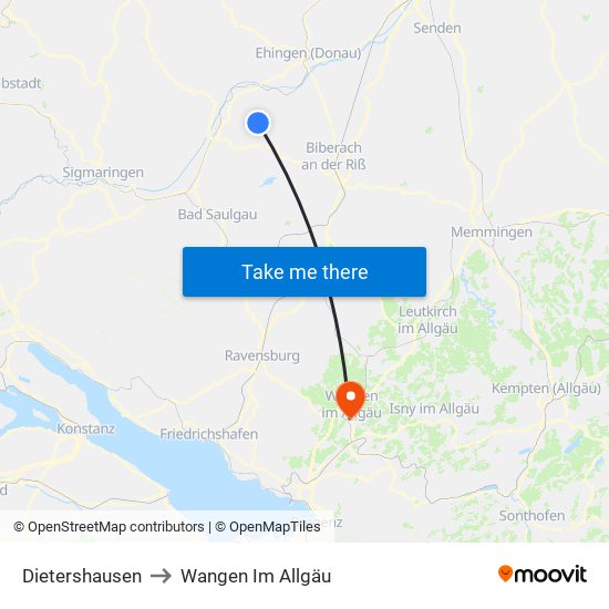 Dietershausen to Wangen Im Allgäu map