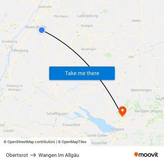 Obertsrot to Wangen Im Allgäu map