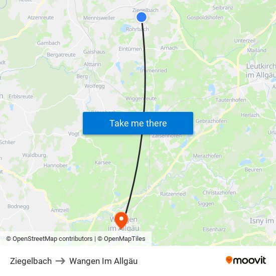 Ziegelbach to Wangen Im Allgäu map