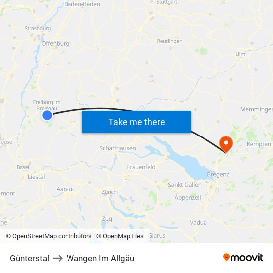 Günterstal to Wangen Im Allgäu map