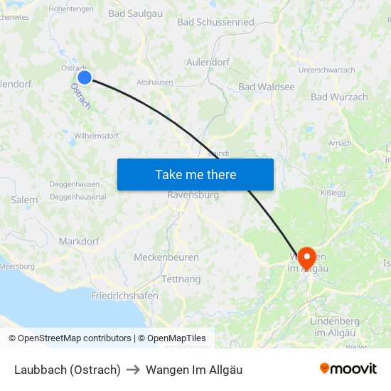 Laubbach (Ostrach) to Wangen Im Allgäu map
