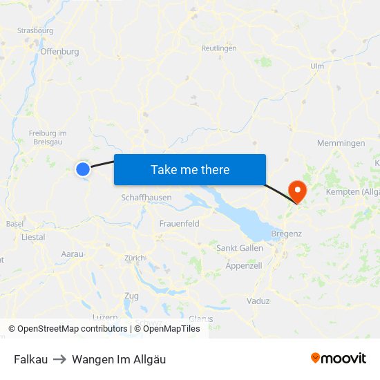 Falkau to Wangen Im Allgäu map