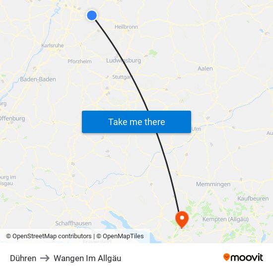 Dühren to Wangen Im Allgäu map