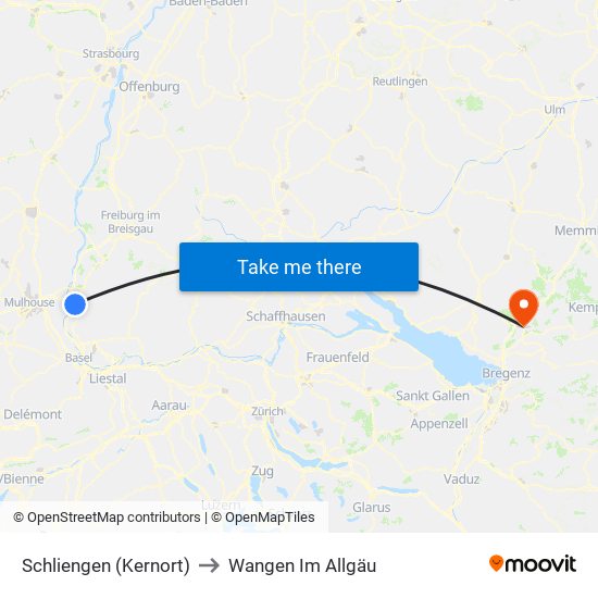 Schliengen (Kernort) to Wangen Im Allgäu map