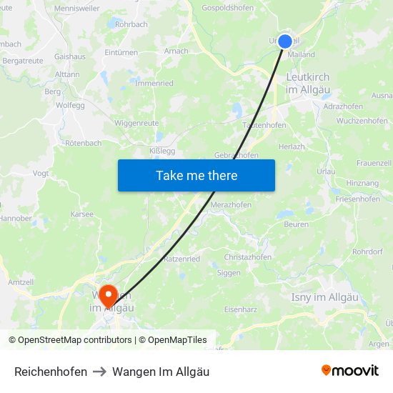 Reichenhofen to Wangen Im Allgäu map