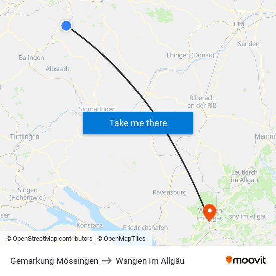 Gemarkung Mössingen to Wangen Im Allgäu map