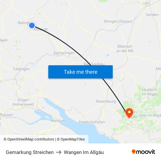 Gemarkung Streichen to Wangen Im Allgäu map