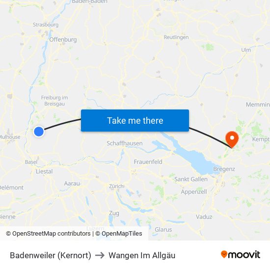 Badenweiler (Kernort) to Wangen Im Allgäu map