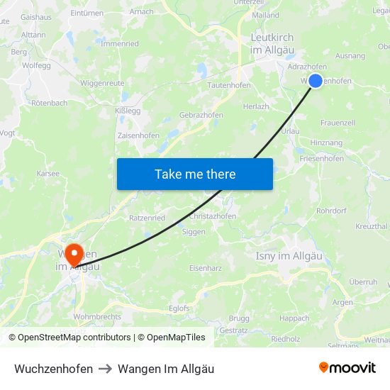 Wuchzenhofen to Wangen Im Allgäu map