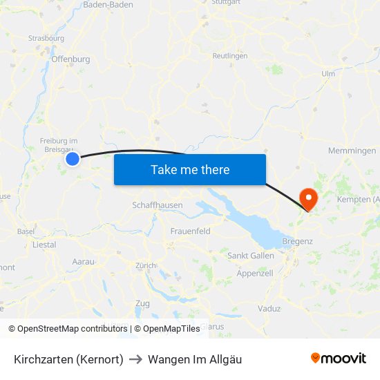 Kirchzarten (Kernort) to Wangen Im Allgäu map