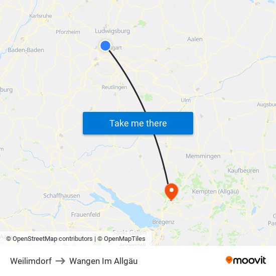 Weilimdorf to Wangen Im Allgäu map