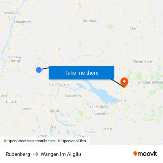 Rudenberg to Wangen Im Allgäu map