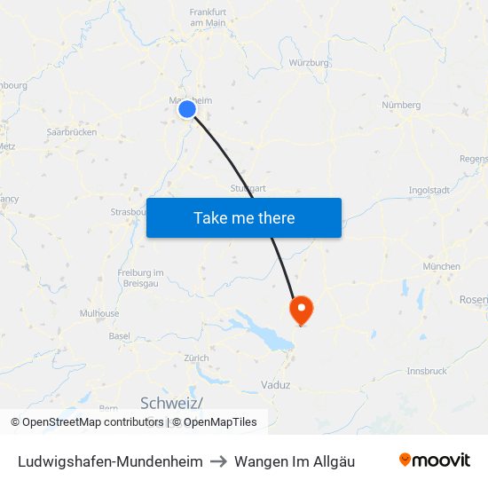 Ludwigshafen-Mundenheim to Wangen Im Allgäu map