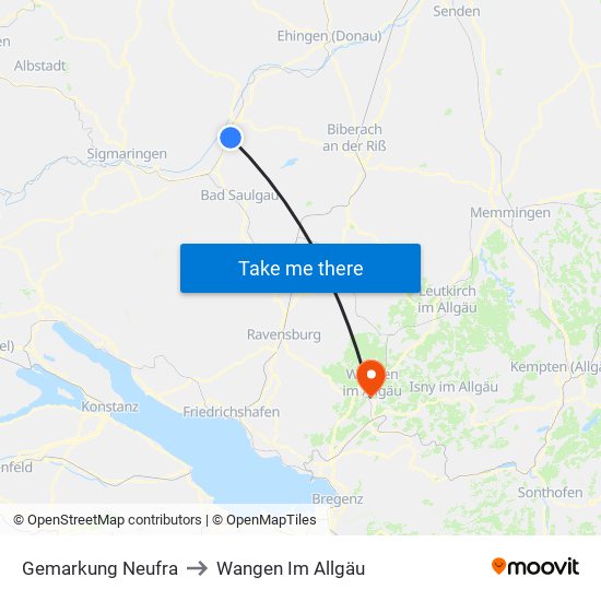 Gemarkung Neufra to Wangen Im Allgäu map