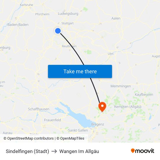 Sindelfingen (Stadt) to Wangen Im Allgäu map