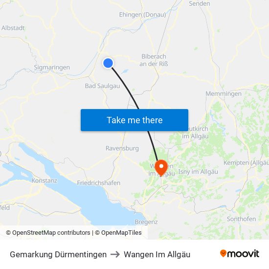 Gemarkung Dürmentingen to Wangen Im Allgäu map