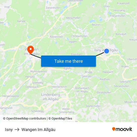 Isny to Wangen Im Allgäu map