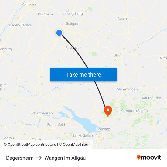 Dagersheim to Wangen Im Allgäu map