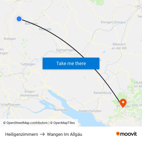 Heiligenzimmern to Wangen Im Allgäu map