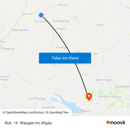 Ruit to Wangen Im Allgäu map