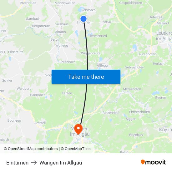 Eintürnen to Wangen Im Allgäu map