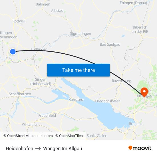 Heidenhofen to Wangen Im Allgäu map