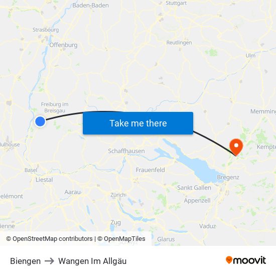 Biengen to Wangen Im Allgäu map