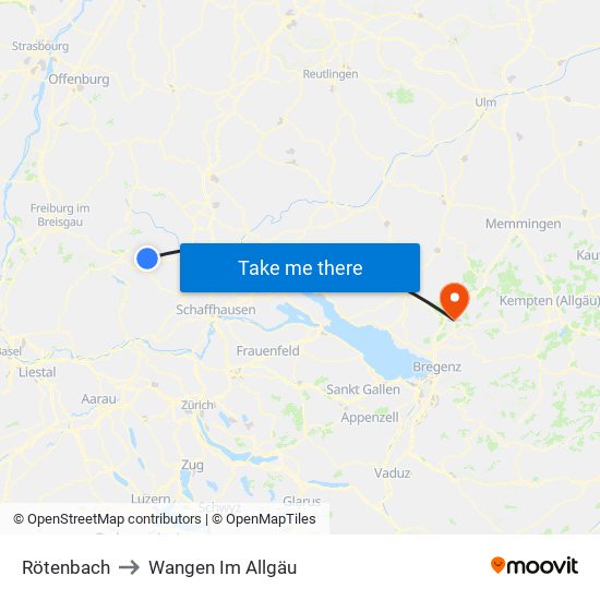 Rötenbach to Wangen Im Allgäu map