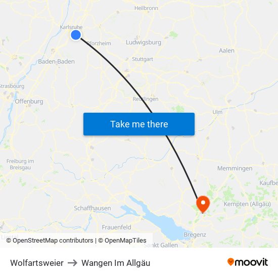 Wolfartsweier to Wangen Im Allgäu map