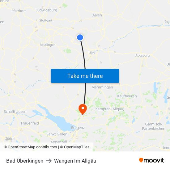 Bad Überkingen to Wangen Im Allgäu map