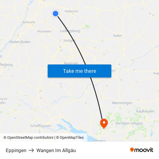 Eppingen to Wangen Im Allgäu map