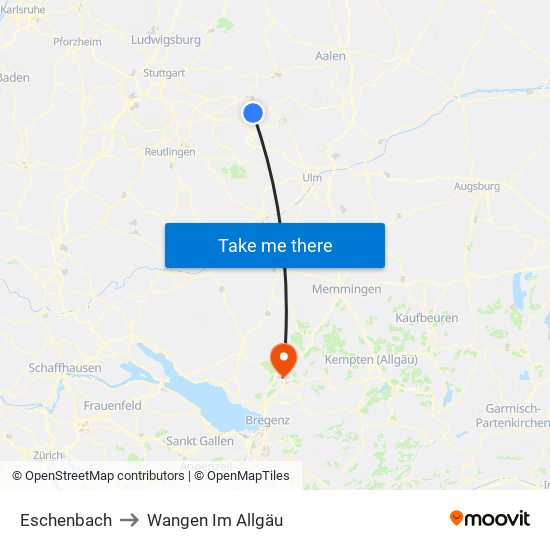 Eschenbach to Wangen Im Allgäu map