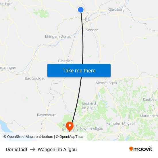 Dornstadt to Wangen Im Allgäu map