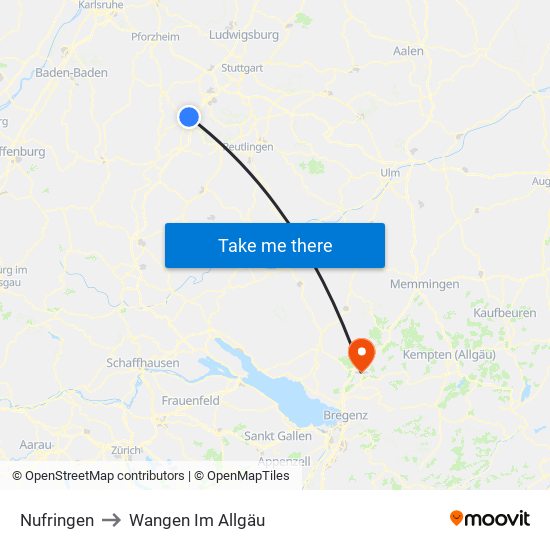 Nufringen to Wangen Im Allgäu map