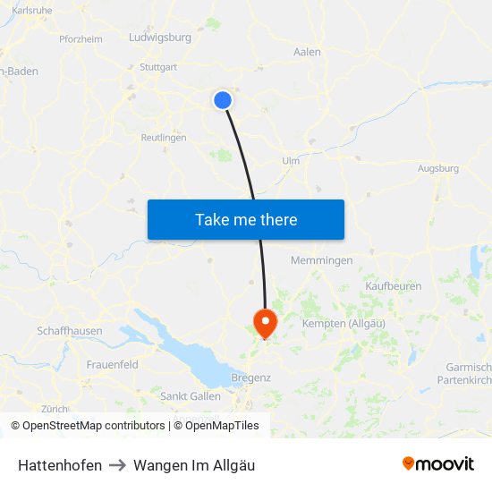 Hattenhofen to Wangen Im Allgäu map