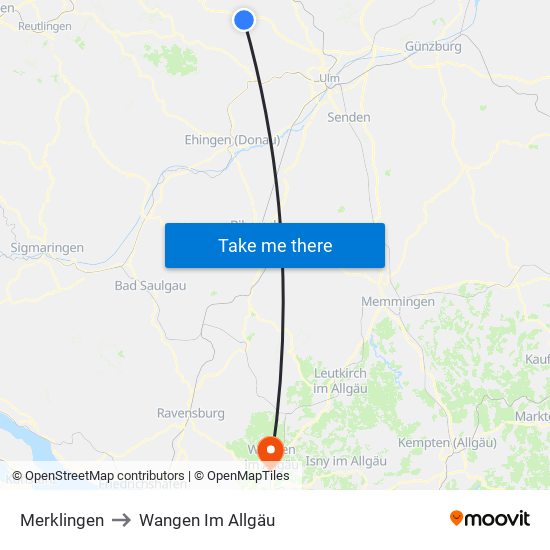 Merklingen to Wangen Im Allgäu map